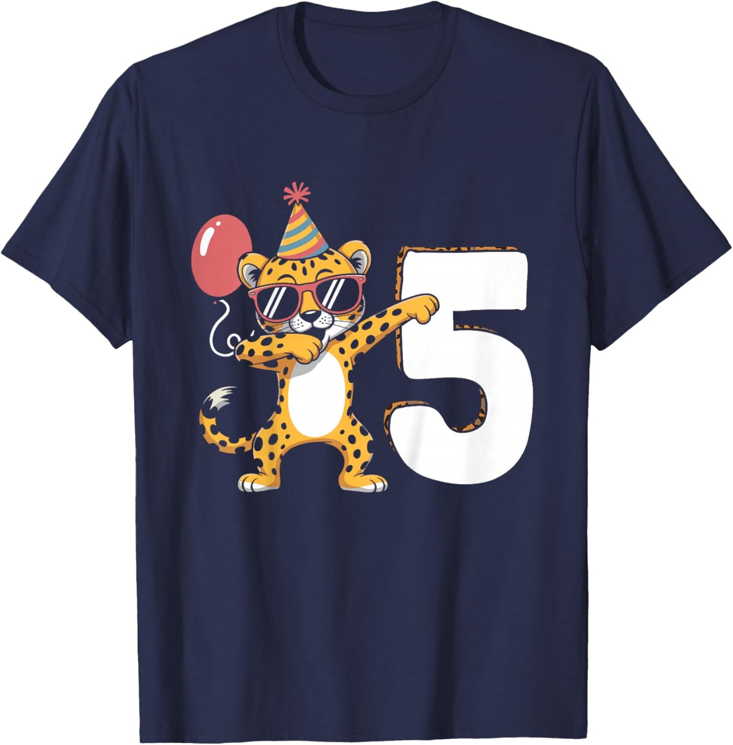 Dabbing Cheetah 5th Birthday Boy T-Shirt - T-Shirt | Navy