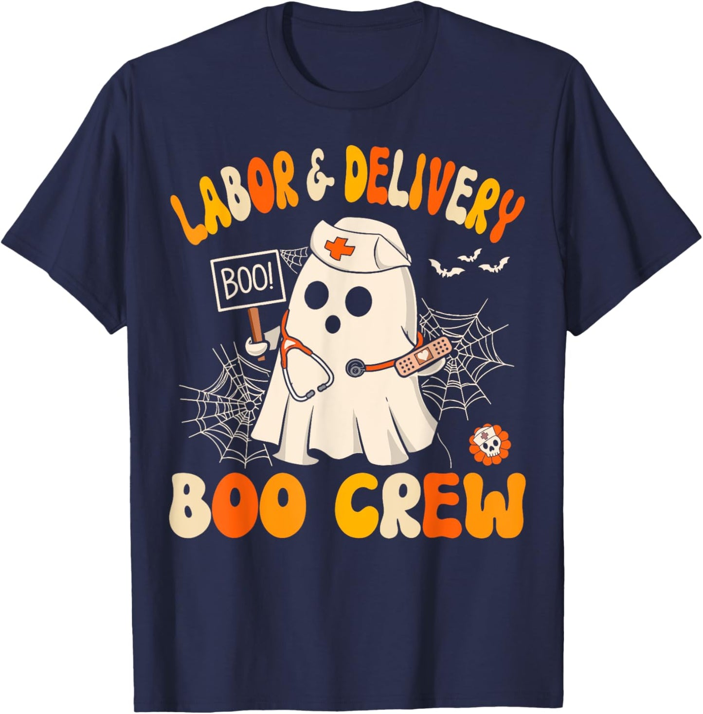 Labor & Delivery Boo Crew Funny L&d Nurse Halloween T-Shirt - T-Shirt | Navy