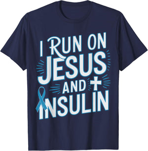 I Run On Jesus And Insulin Christian T-Shirt - T-Shirt | Navy