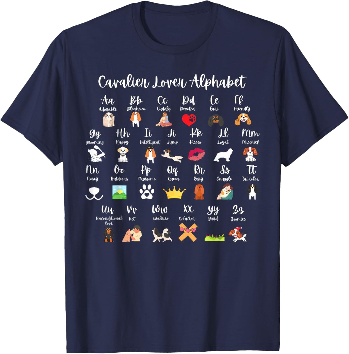 Funny Cavalier King Charles Spaniel Dog Cavalier Alphabet T-Shirt - T-Shirt | Navy