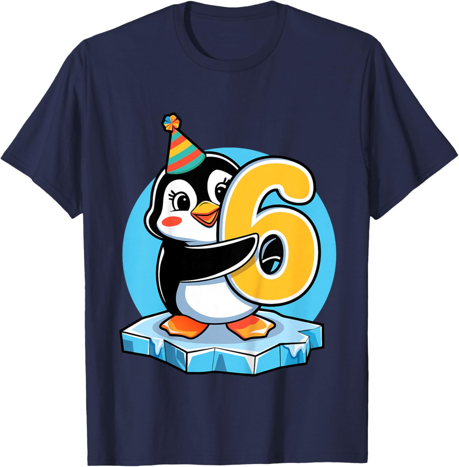 Kids 6th Birthday Penguin Kids T-Shirt - T-Shirt | Navy