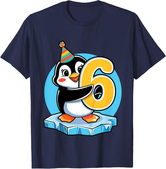 Kids 6th Birthday Penguin Kids T-Shirt - T-Shirt | Navy