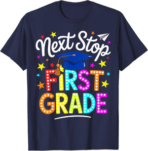 Next Stop First Grade Kindergarten Graduation 2026 Boys Girl T-Shirt - T-Shirt | Navy