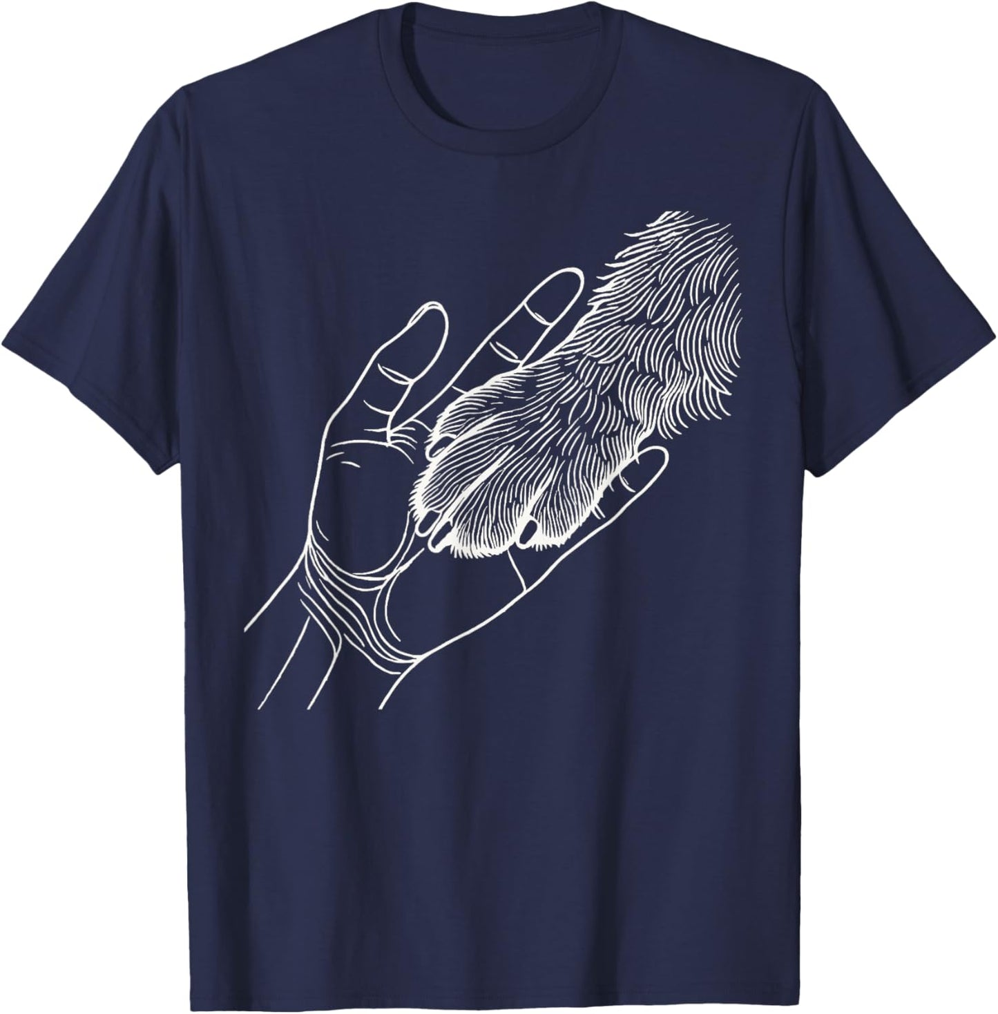 Dog And People Punch Hand Dog Man Friendship Bump Dog's Paw T-Shirt - T-Shirt | Navy
