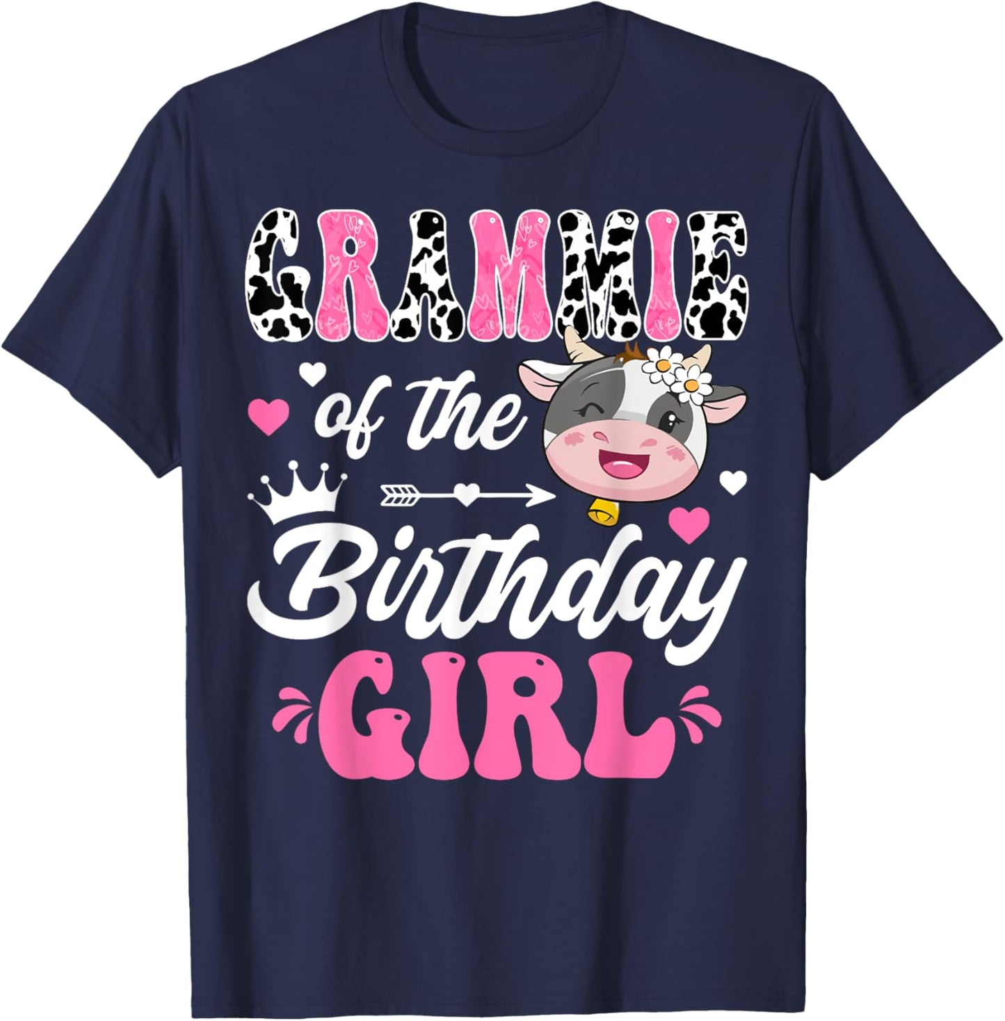 Grammie Of The Birthday Girl Cute Cow Farm 1St Birthday T-Shirt - T-Shirt | Navy
