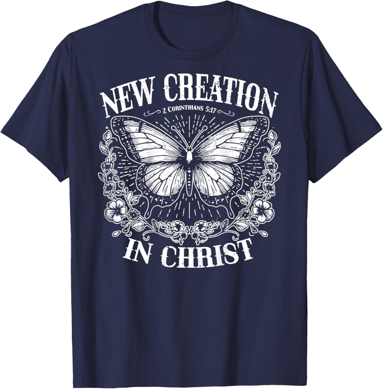New Creation In Christ, Boho Christian, Faith - On Back T-Shirt - T-Shirt | Navy