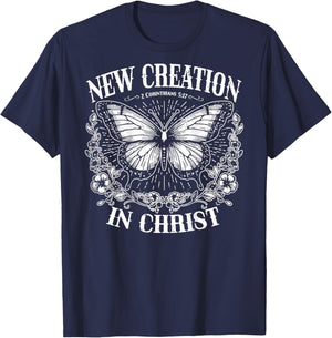 New Creation In Christ, Boho Christian, Faith - On Back T-Shirt - T-Shirt | Navy