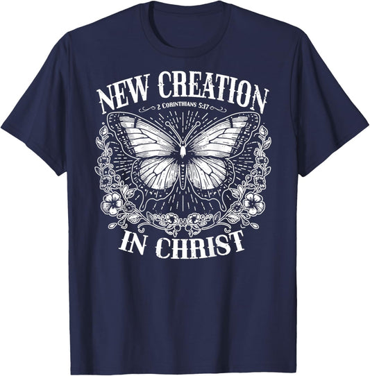 New Creation In Christ, Boho Christian, Faith - On Back T-Shirt - T-Shirt | Navy