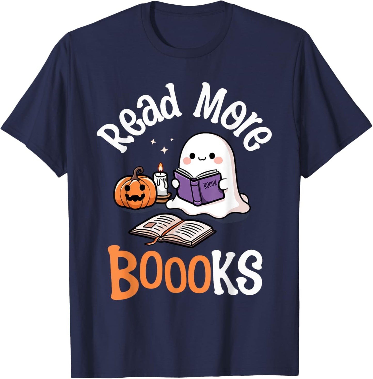 Halloween Ghost Reading Read More Books Librarian Teacher T-Shirt - T-Shirt | Navy