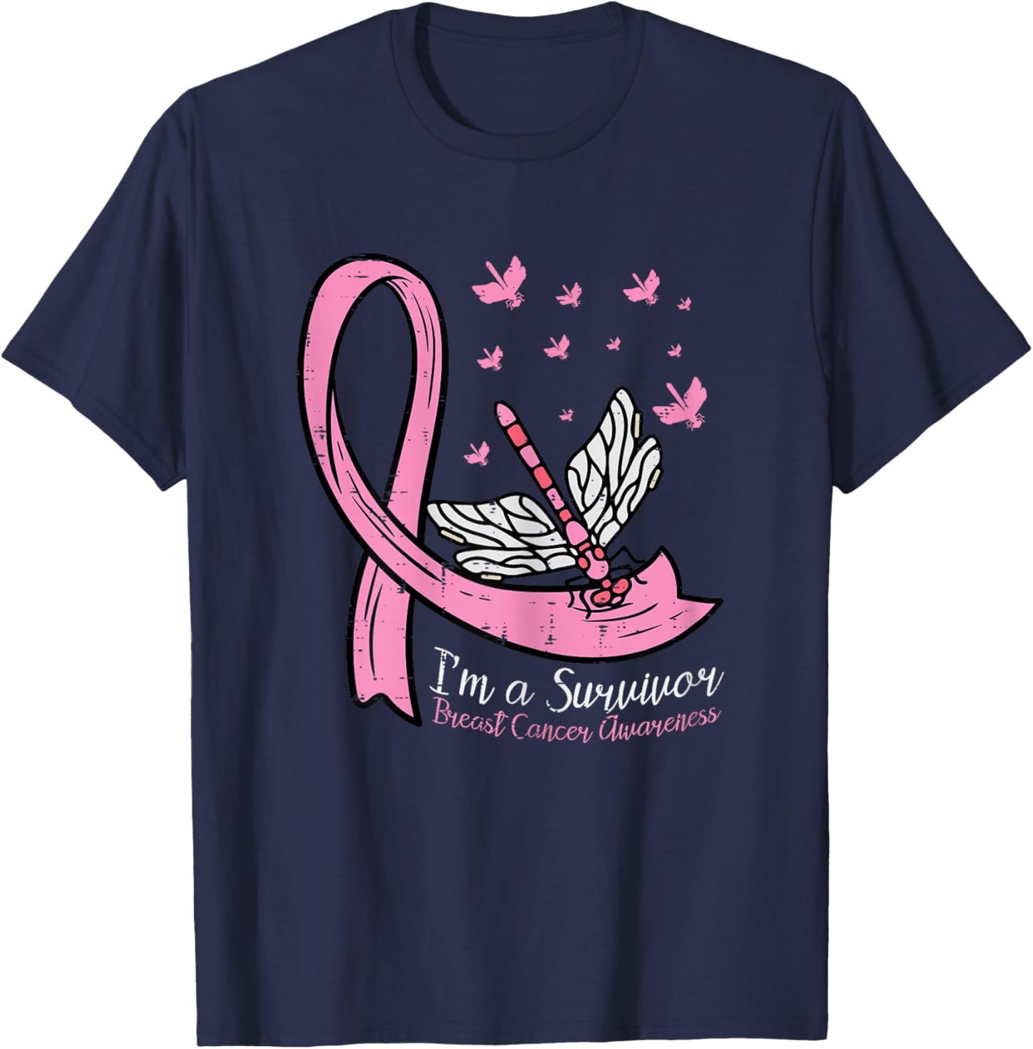 Breast Cancer Ribbon Dragonfly Im Survivor Awareness Women T-Shirt - T-Shirt | Navy