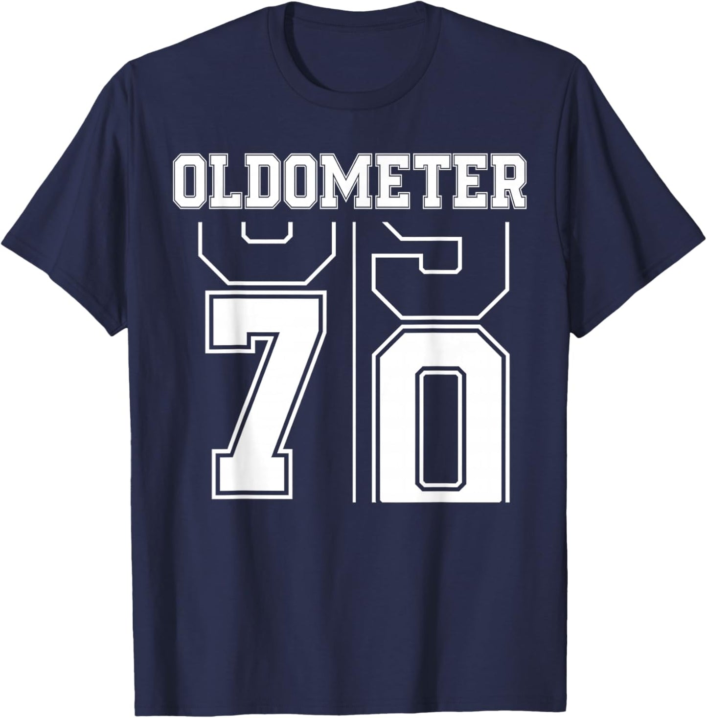 Oldometer 69-70 70th Birthday Sport Text 70 Year Old T-Shirt - T-Shirt | Navy
