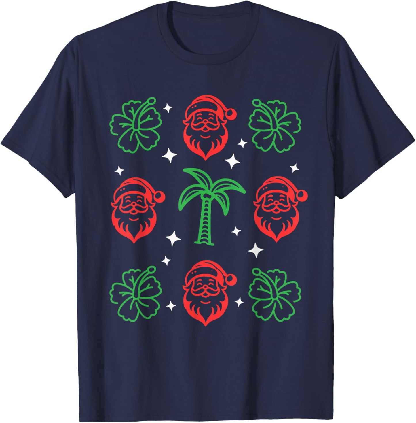 Hawaiian Christmas Hibiscus Palm Trees Mele Kalikimaka T-Shirt - T-Shirt | Navy