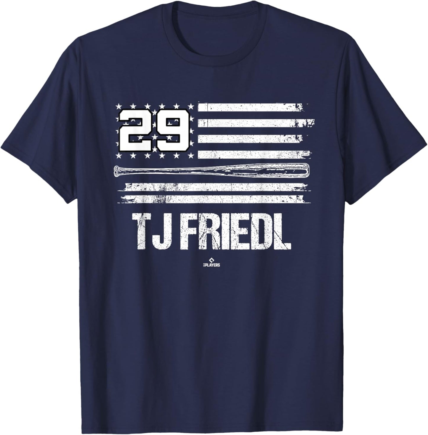 USA Flag Bat TJ Friedl Cincinnati Baseball MLBPA T-Shirt - T-Shirt | Navy
