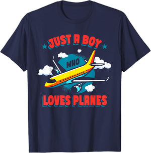 Just A Boy Who Loves Planes Airplane Kids Pilot T-Shirt - T-Shirt | Navy