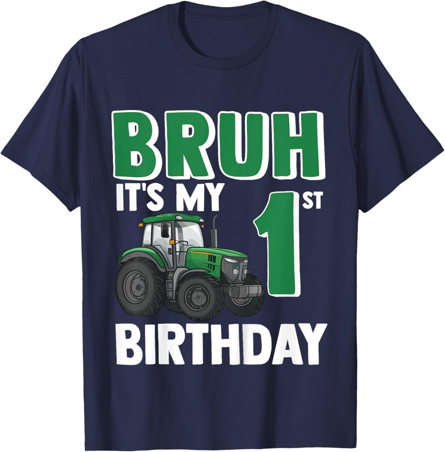 Kids One 1yr 1st Tractor Birthday Boy Boys Farmer Farm 1 Year Old T-Shirt - T-Shirt | Navy