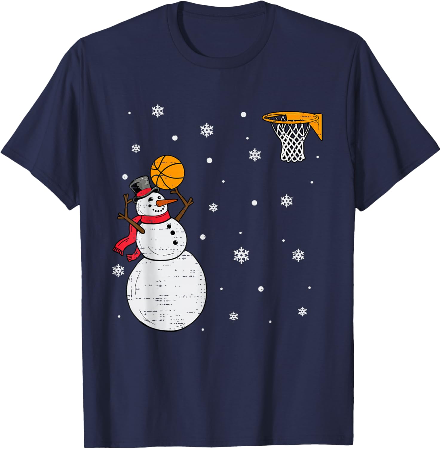 Funny Snowman Basketball Christmas Xmas Sports Men Boys Kids T-Shirt - T-Shirt | Navy