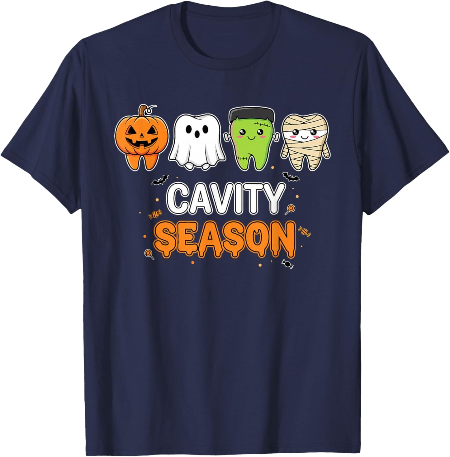 Cavity Season Cute Tooth Halloween Dentist Hygienist T-Shirt - T-Shirt | Navy