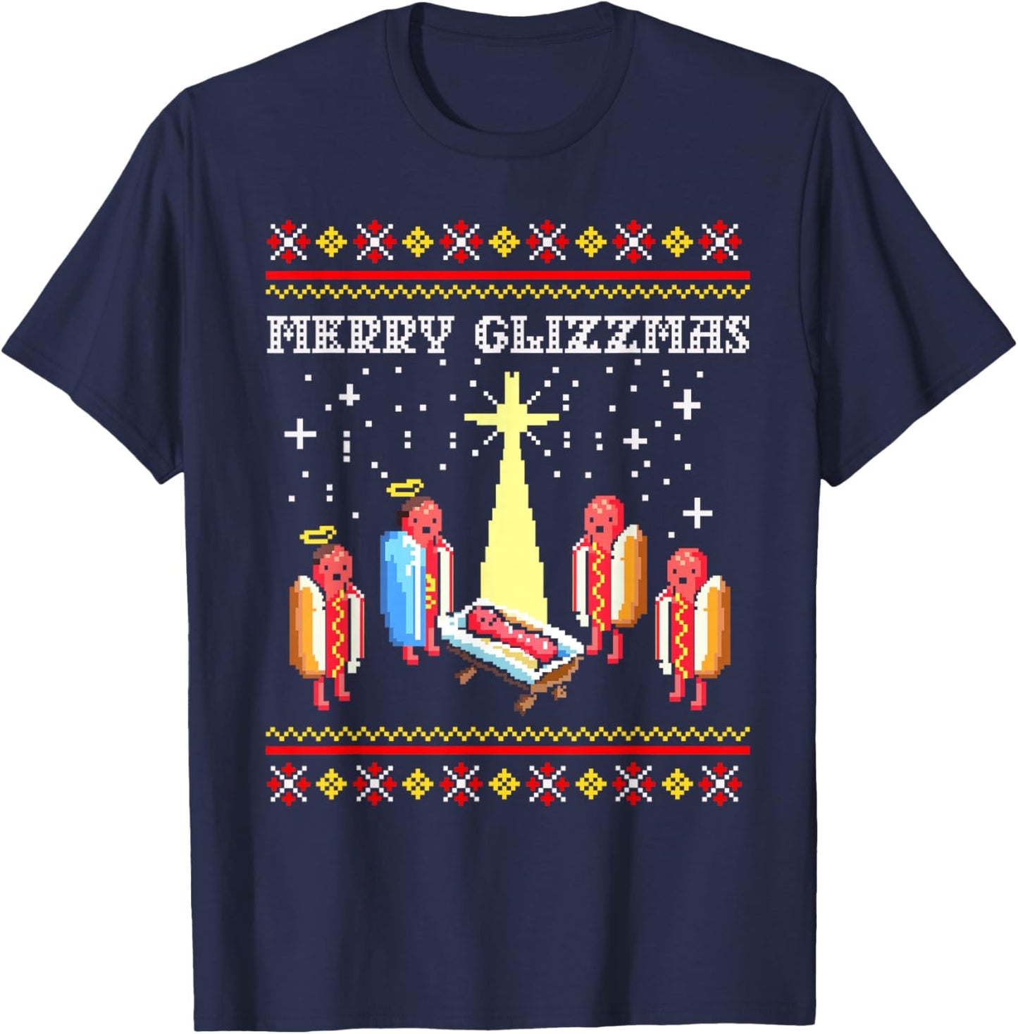 Funny Merry Glizzmas Hot Dogs Family Group Ugly Christmas T-Shirt - T-Shirt | Navy