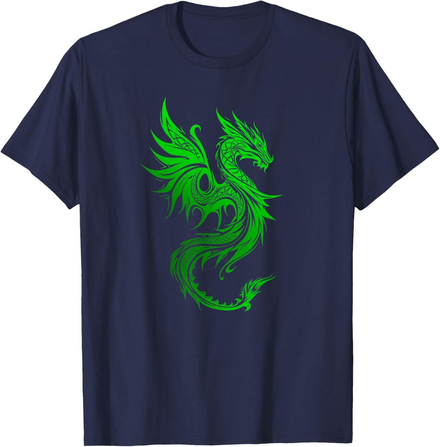 Beautiful Celtic Irish Green Tribal Dragon Fantasy Art T-Shirt - T-Shirt | Navy