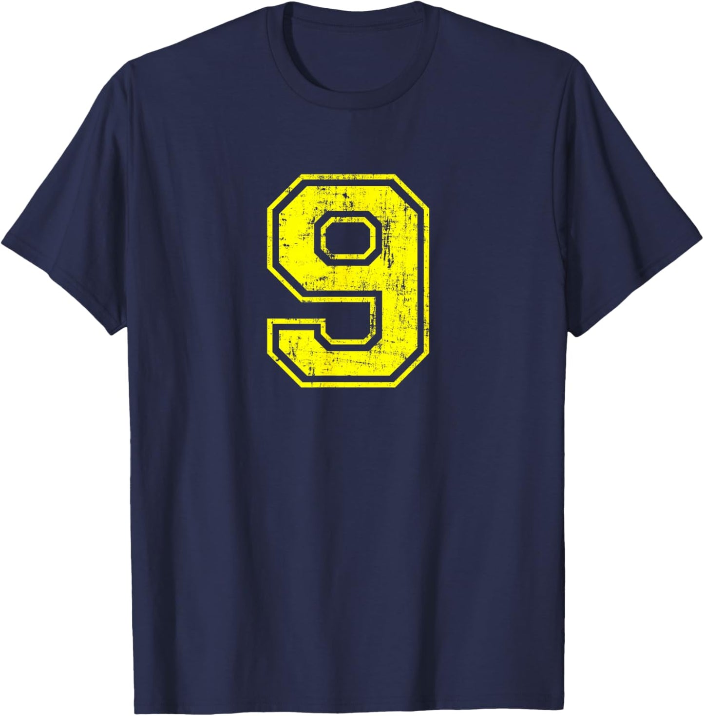 Number 9 Nine Varsity Distressed Vintage Sport Team Player's T-Shirt - T-Shirt | Navy