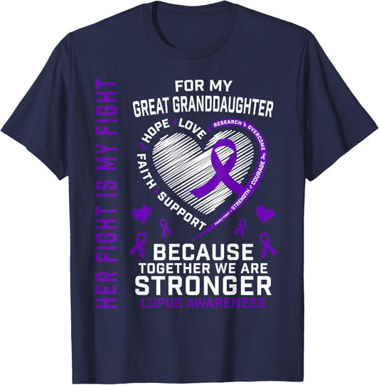 Purple Her Fight Great Granddaughter Lupus Awareness Month T-Shirt - T-Shirt | Navy