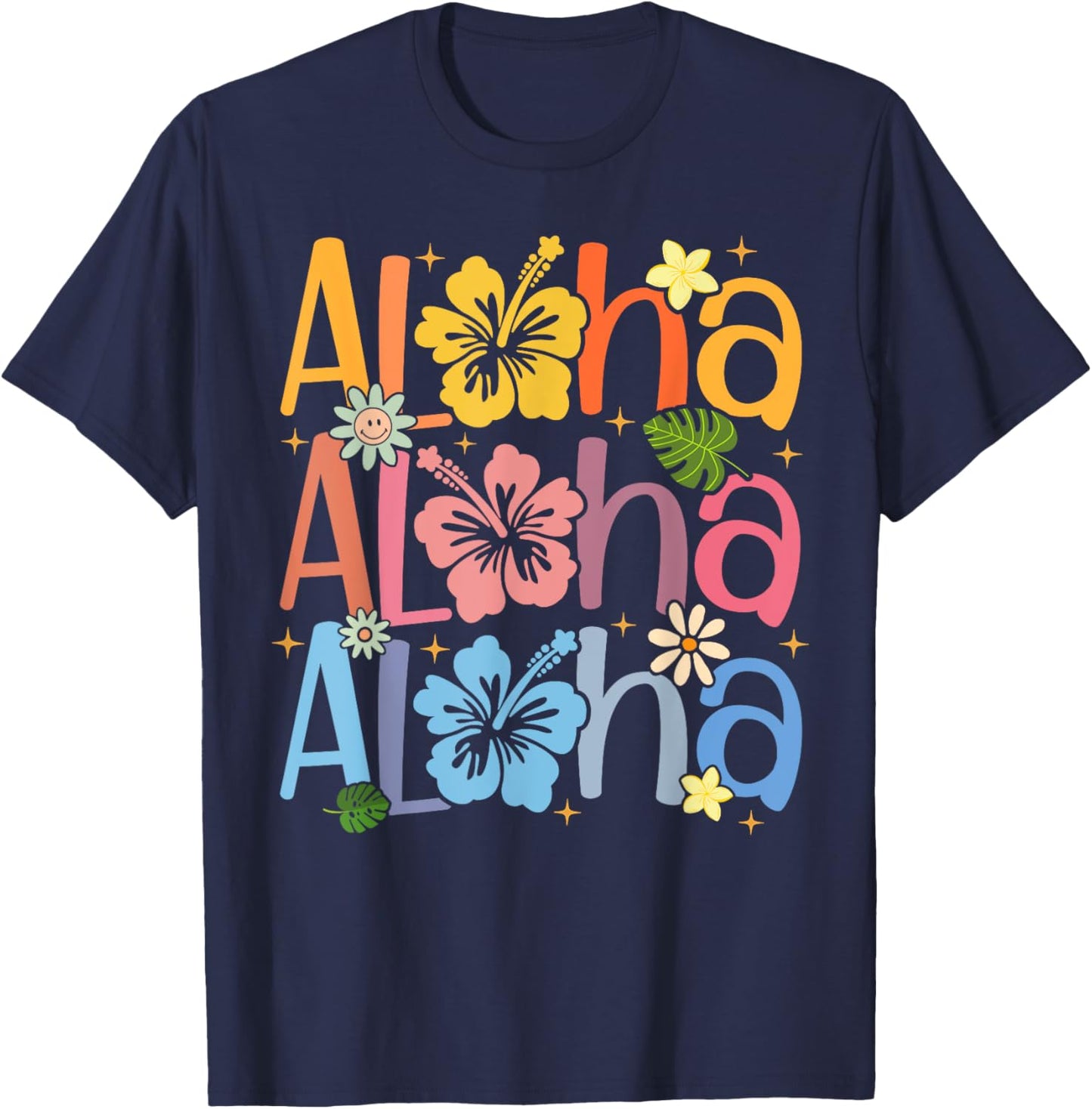 Cute Aloha Hawaiian Summer Vacation Shaka Hibiscus Kids Girl T-Shirt - T-Shirt | Navy