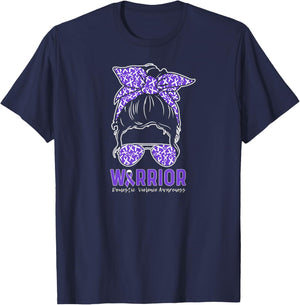 Warrior Messy Bun Women Girls Domestic Violence Awareness T-Shirt - T-Shirt | Navy