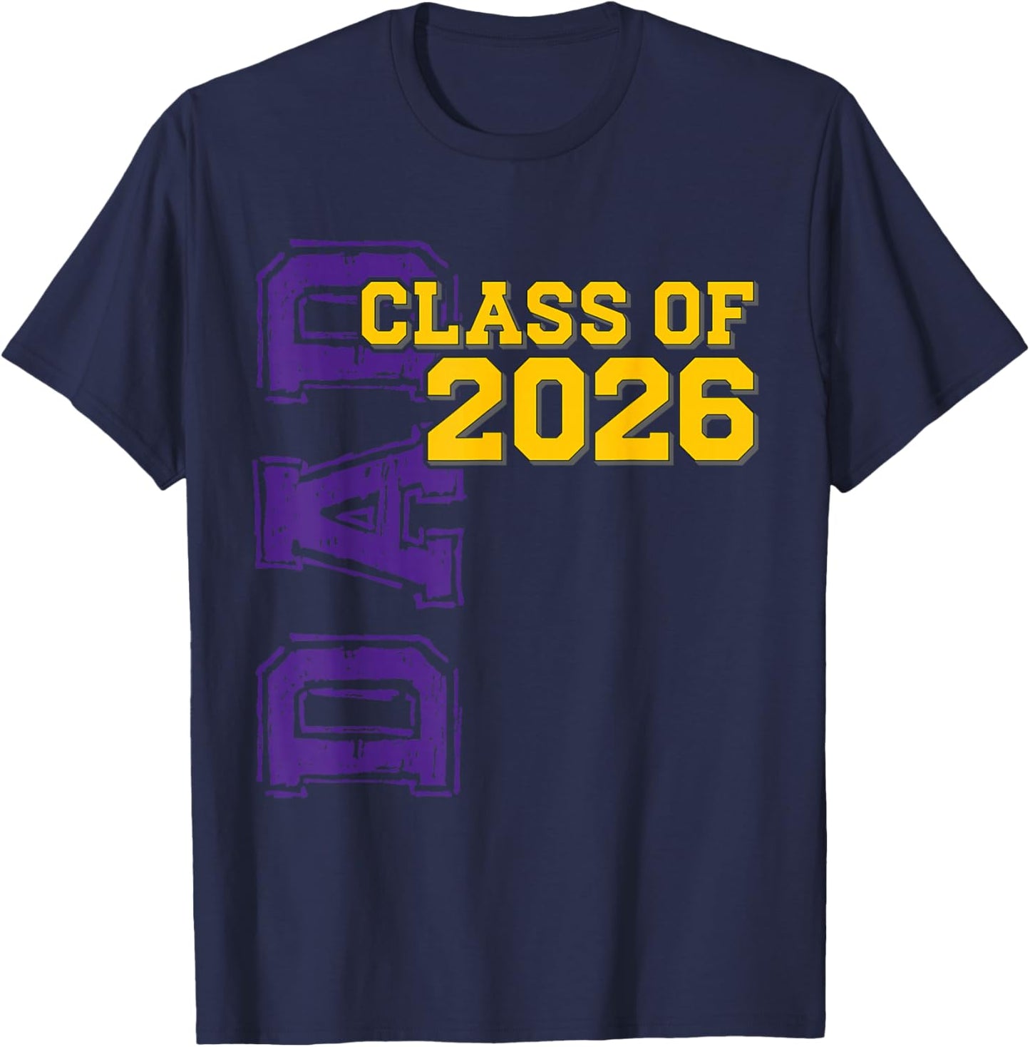 Proud Dad of Class of 2026 Graduate Purple Gold Vibes T-Shirt - T-Shirt | Navy