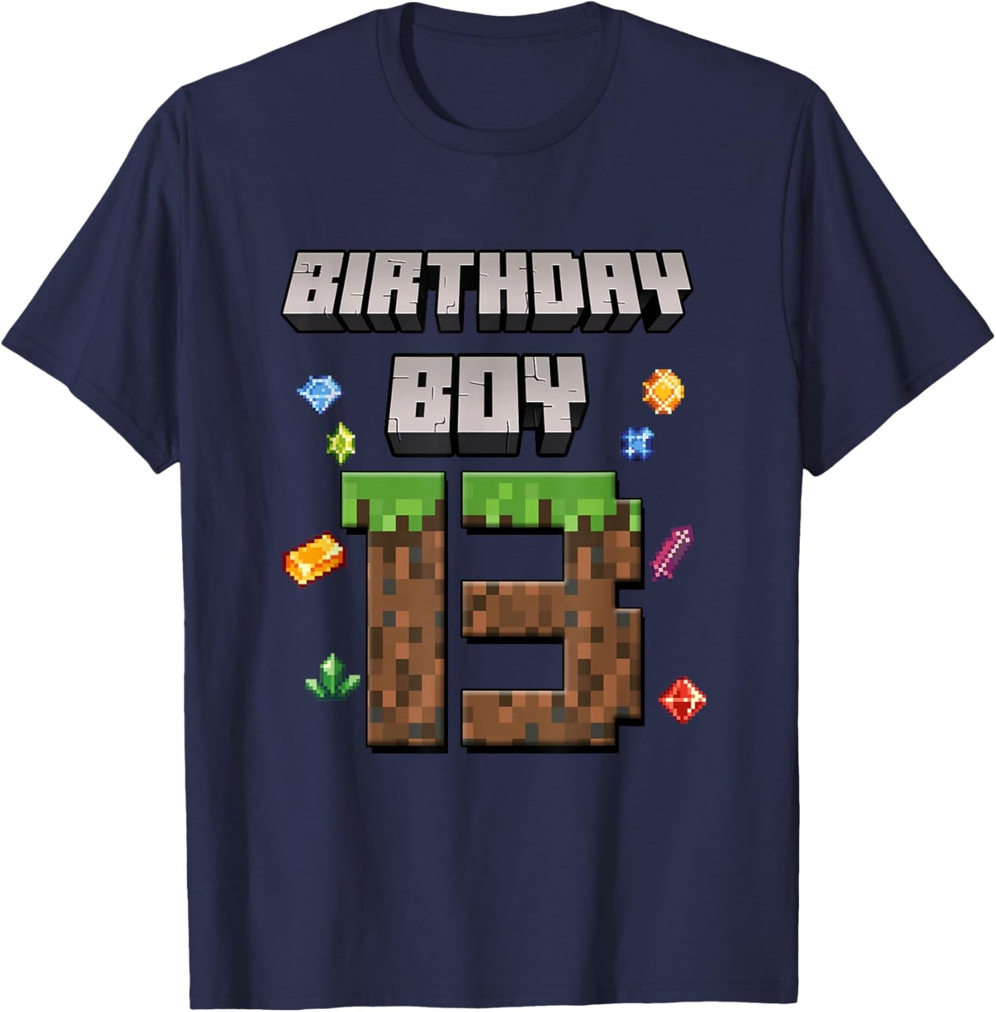 13th Birthday 13 Years Old Video Gamer Pixel Birthday Boys T-Shirt - T-Shirt | Navy