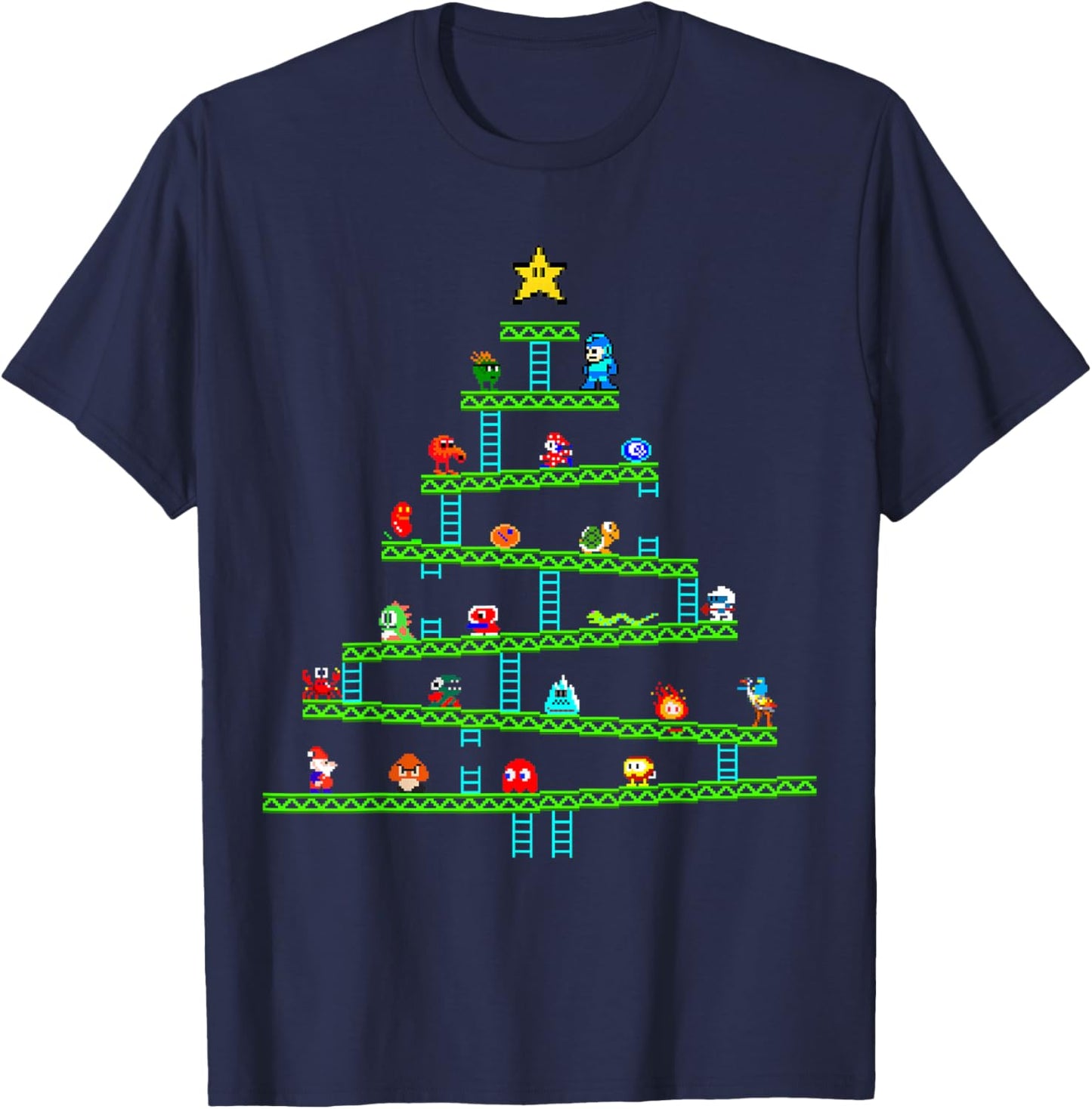 8 Bit Retro Gaming Christmas Tree T-Shirt - T-Shirt | Navy