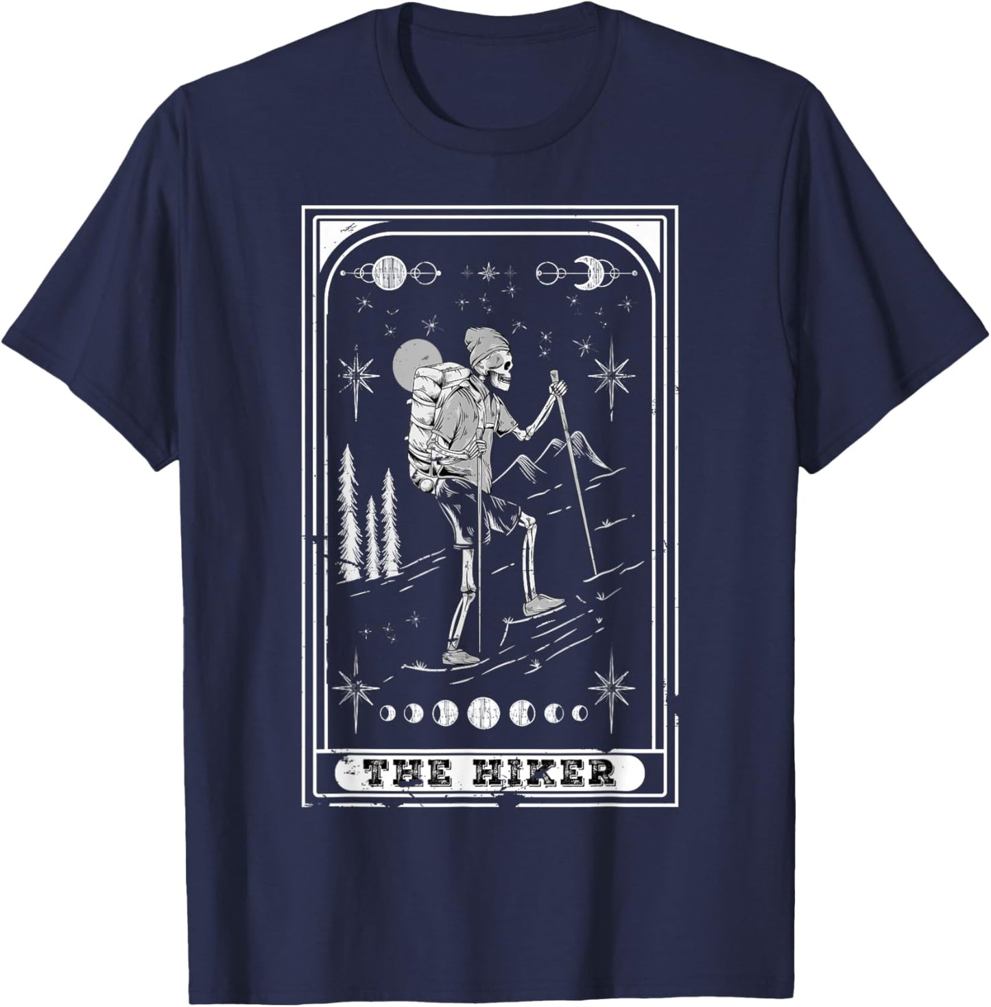 The Hiker Goth Skeleton Tarot Card Nature hiking T-Shirt - T-Shirt | Navy
