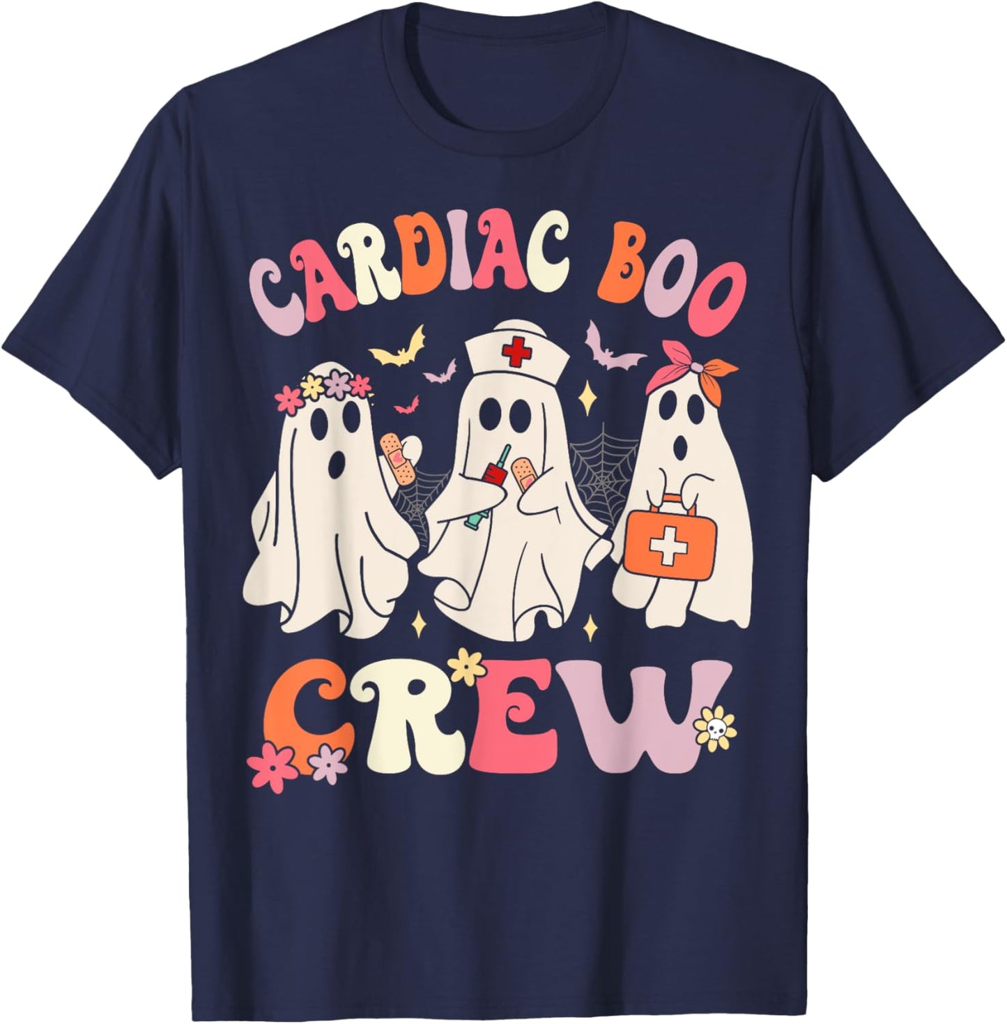 Halloween Cardiac Boo Crew Cardiology Nurse Ghost T-Shirt - T-Shirt | Navy