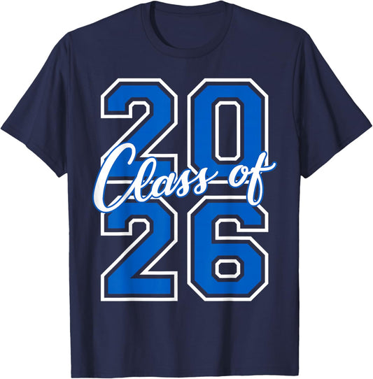 Class of 2026 Graduation Varsity Blue White Letters T-Shirt - T-Shirt | Navy