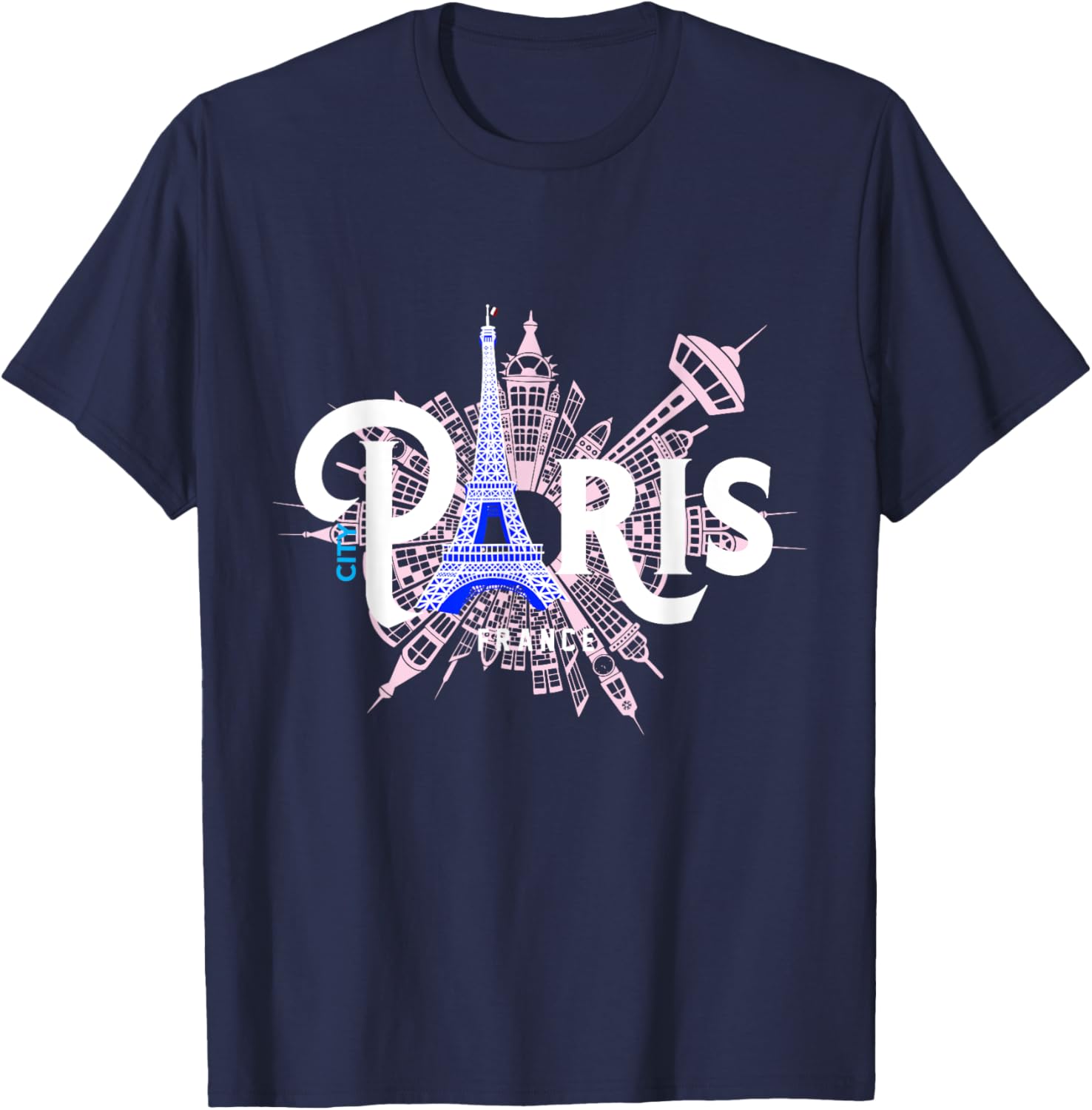 The Eiffel Tower And Iconic Buildings Vintage Paris Travel T-Shirt - T-Shirt | Navy
