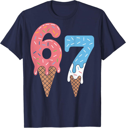 Funny Six Seven Meme 6 7 Shirt Retro T-Shirt - T-Shirt | Navy