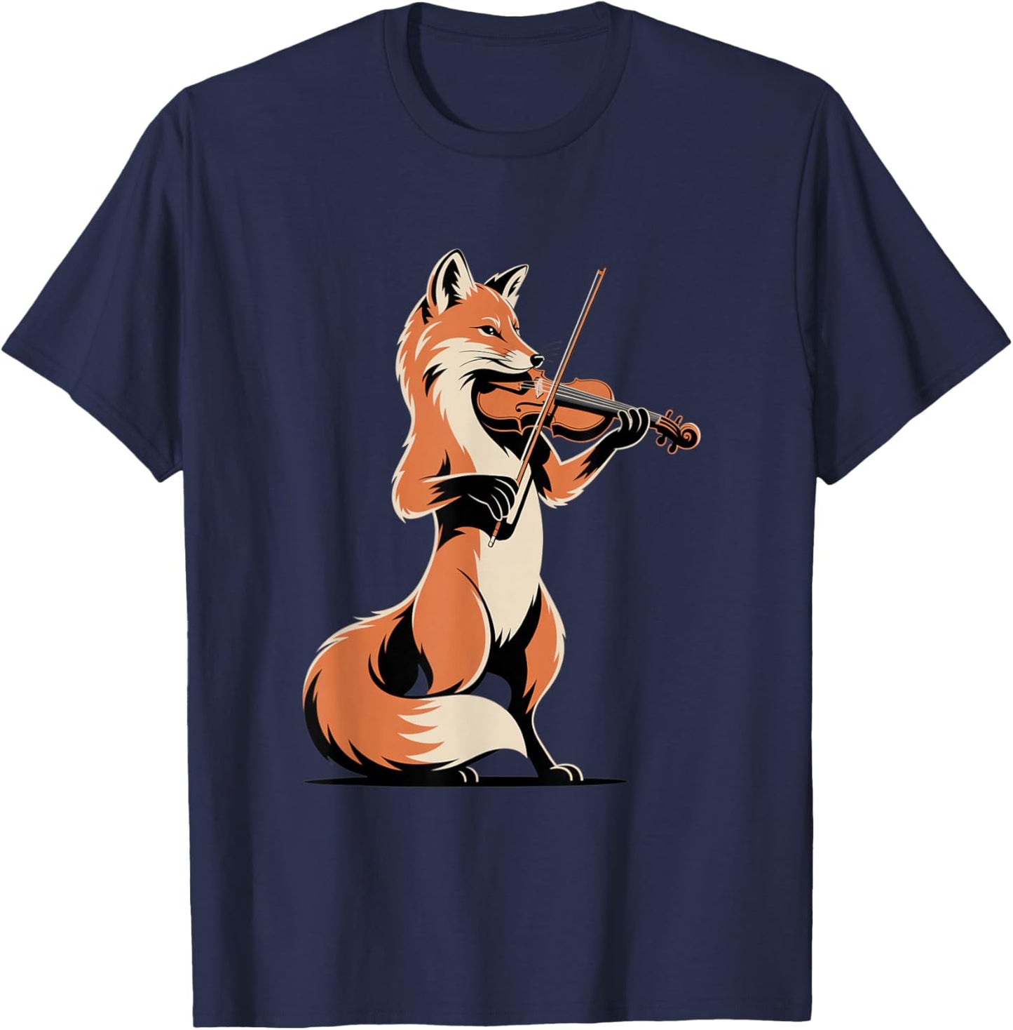 Violin Playing Fox Cute Music Orchestra Fantasy T-Shirt - T-Shirt | Navy