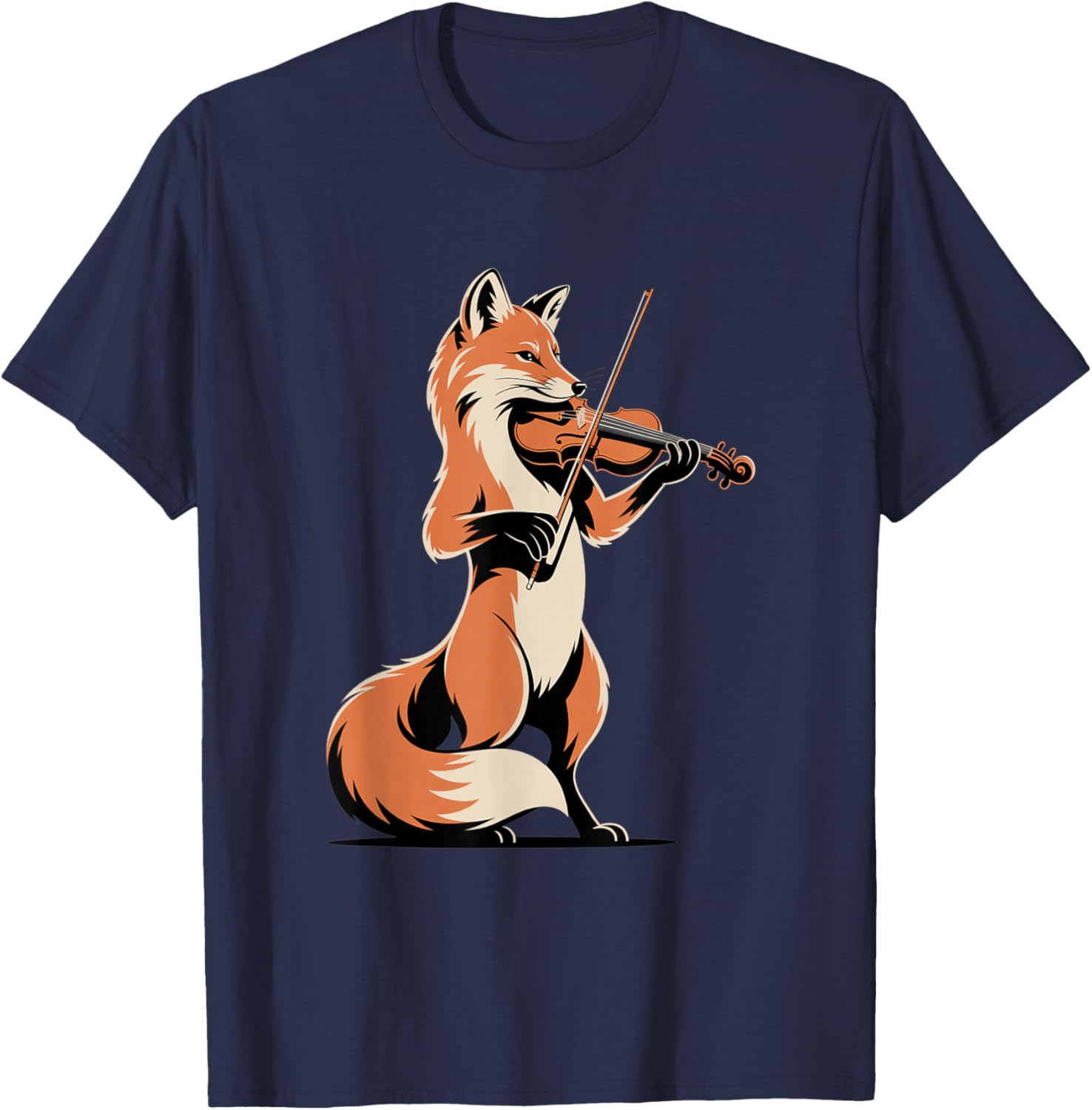 Violin Playing Fox Cute Music Orchestra Fantasy T-Shirt - T-Shirt | Navy