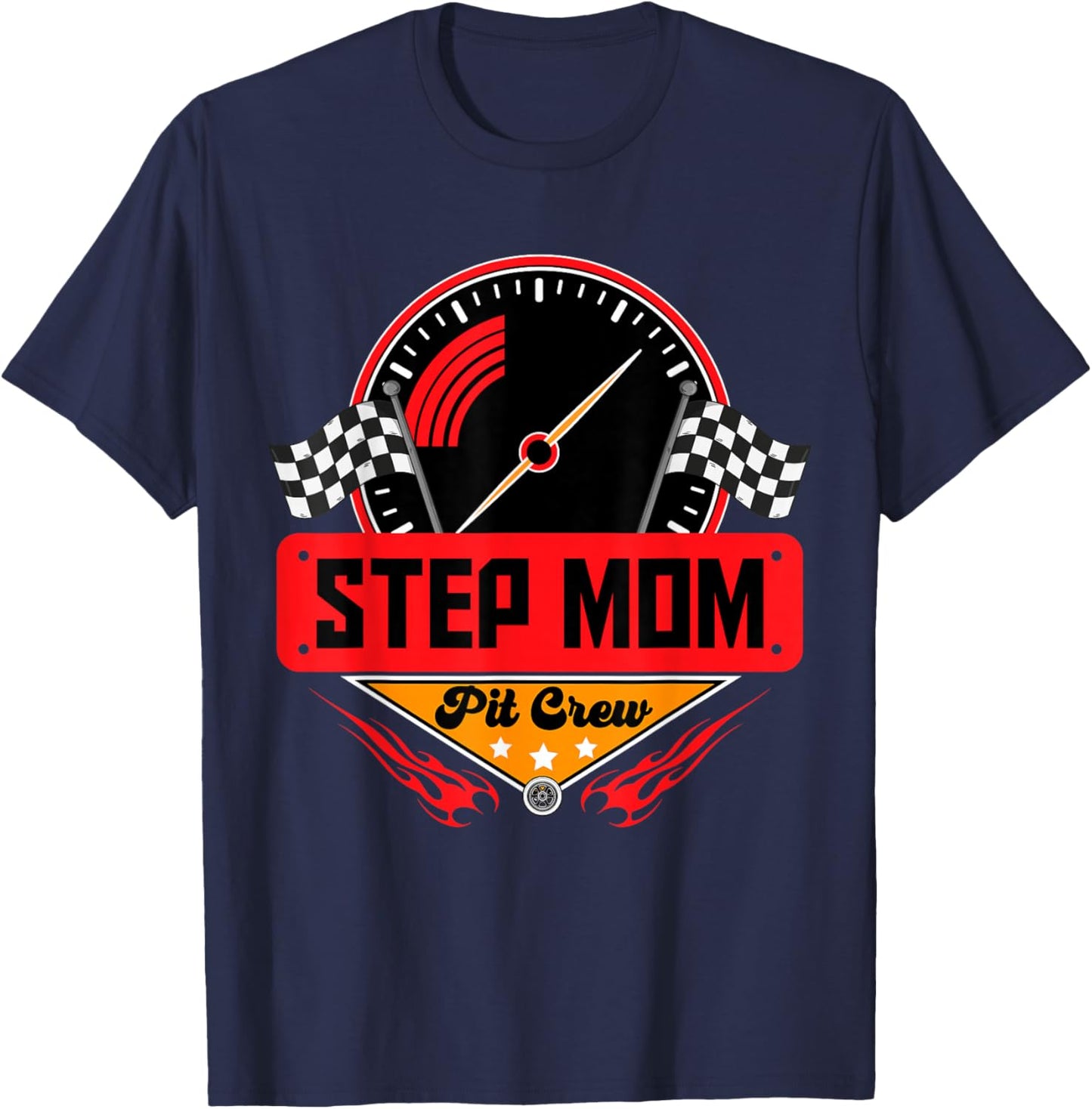 Race Car Birthday Party Matching Family Step Mom Pit Crew T-Shirt - T-Shirt | Navy