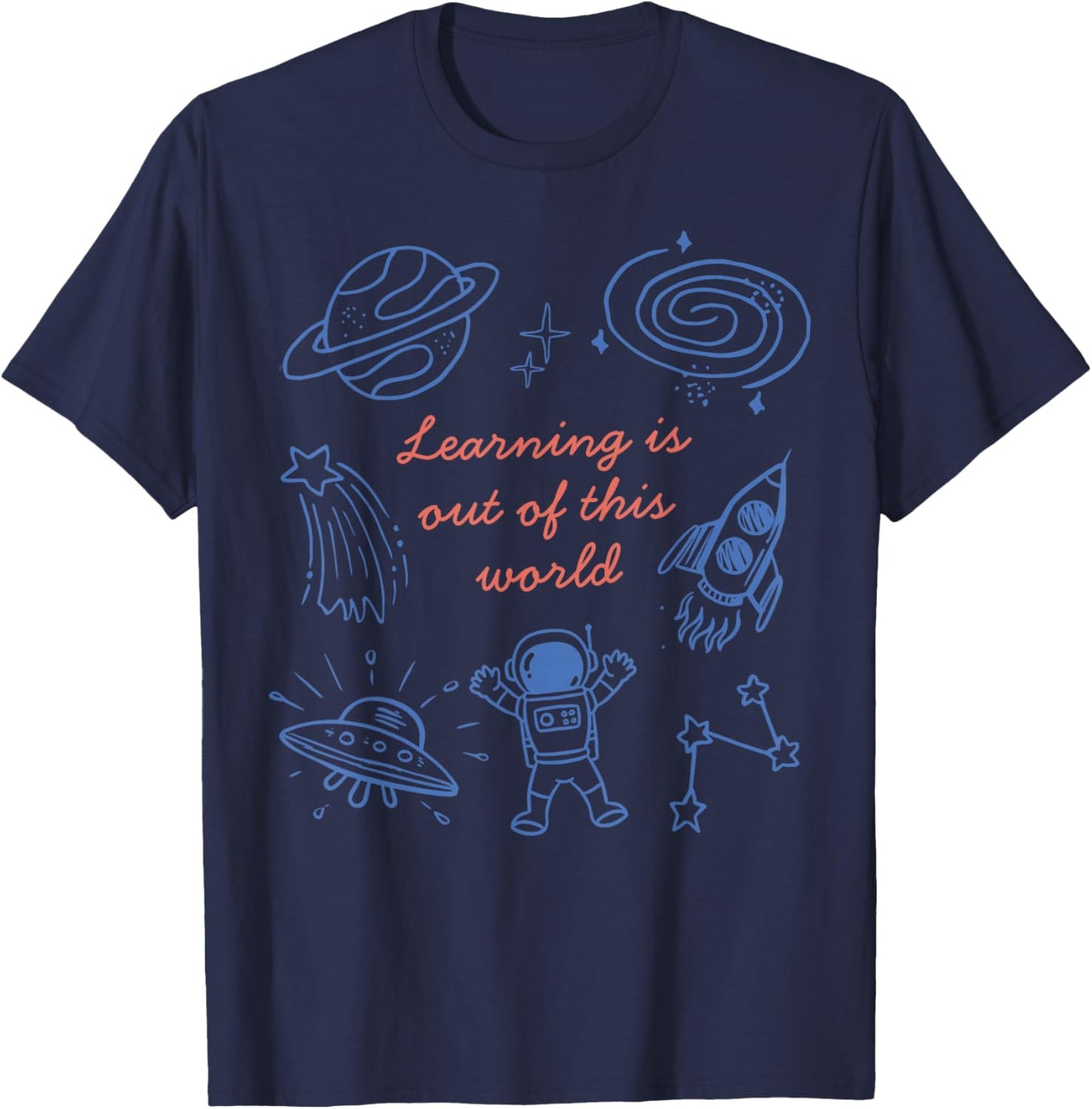 Retro Learning is Out of This World Planets Science Teacher T-Shirt - T-Shirt | Navy
