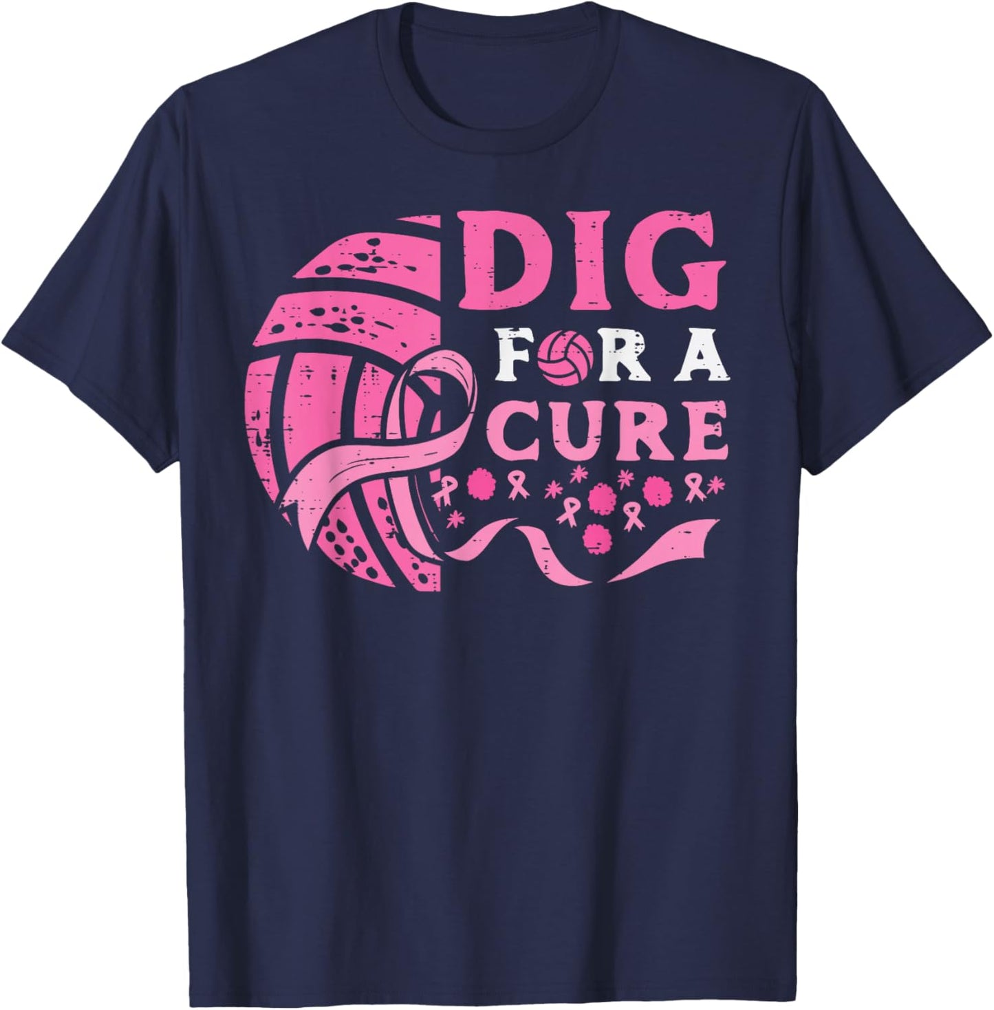 Breast Cancer Aware Volleyball Dig For Cure Women Men Kids T-Shirt - T-Shirt | Navy