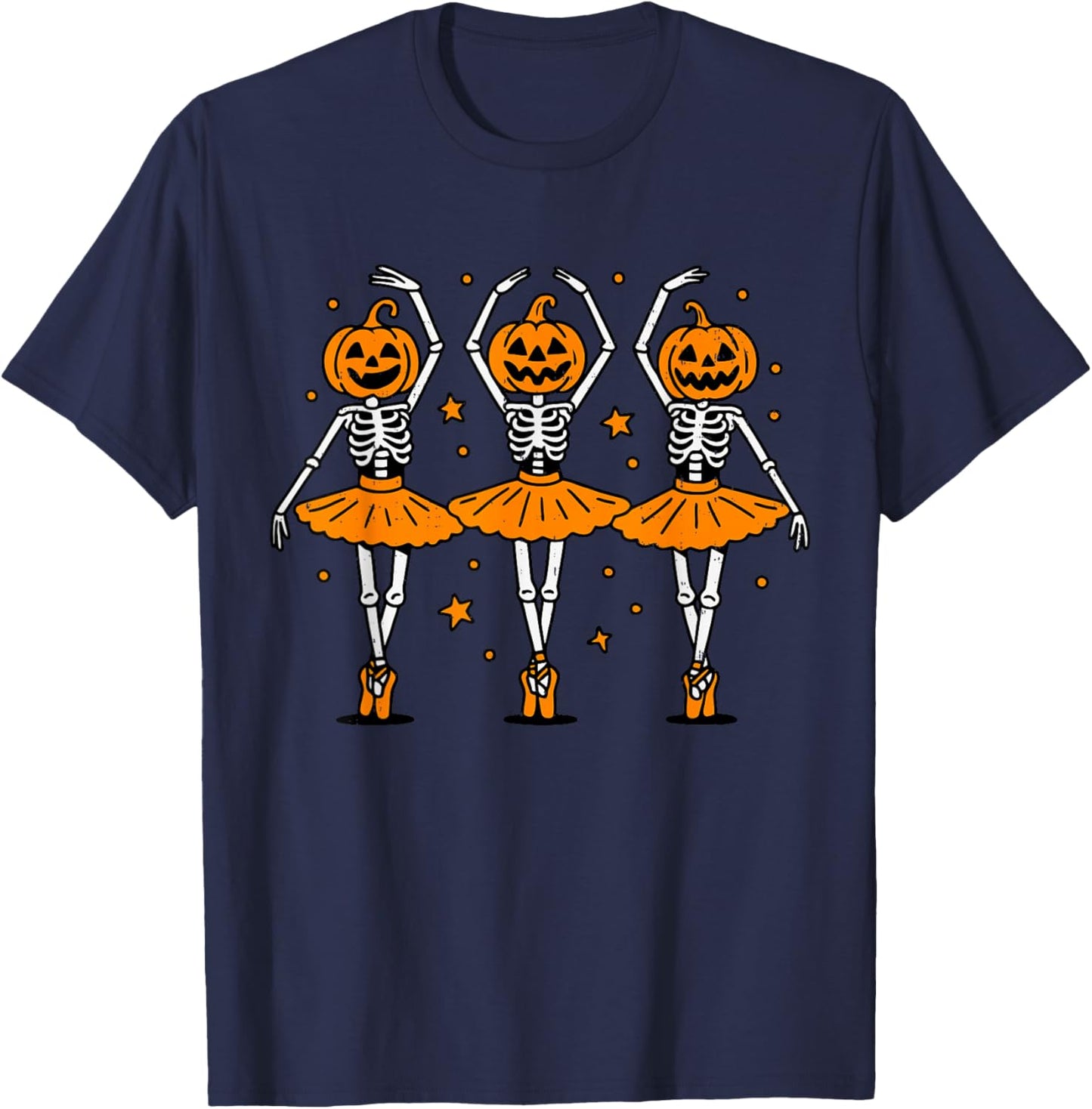 Cute Ballet Pumpkin Skeleton Halloween Costume Women Girl T-Shirt - T-Shirt | Navy