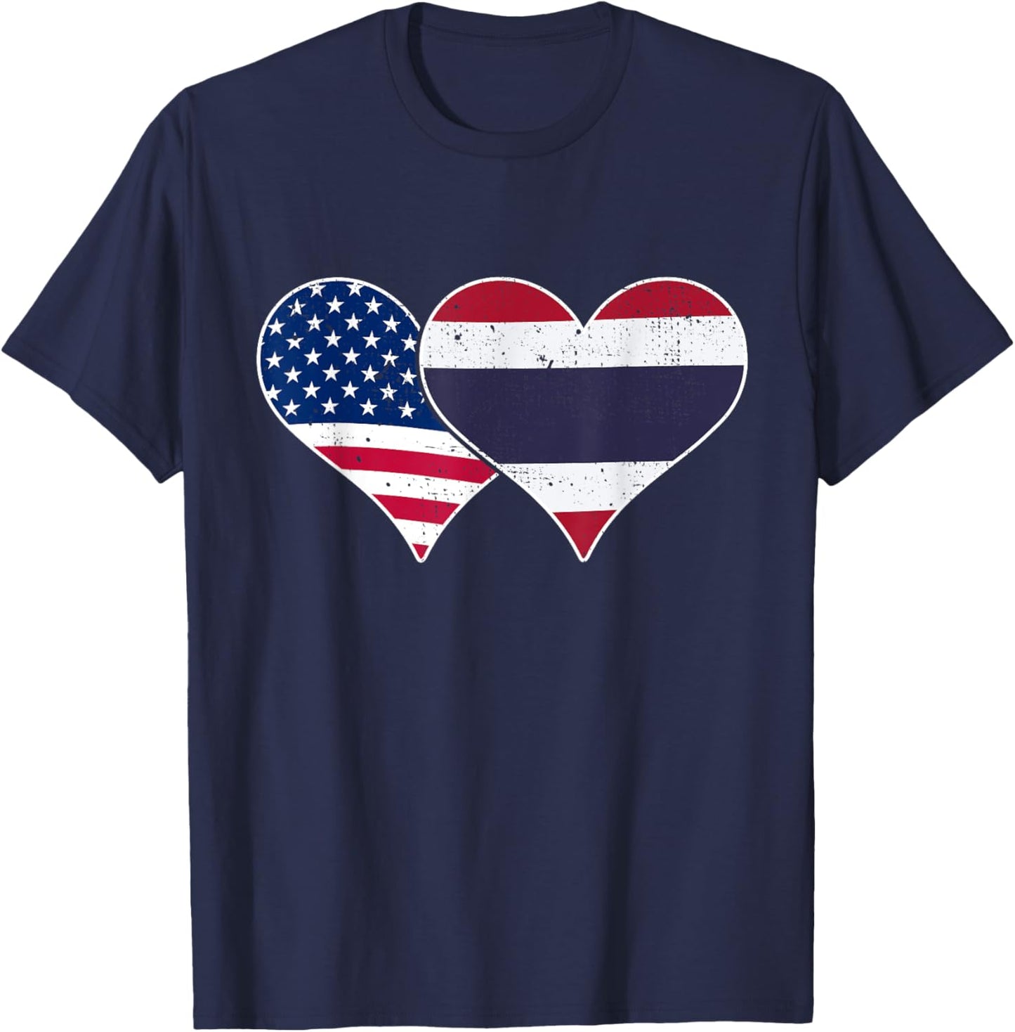 USA and Thailand Flags - American & Thai Vintage Hearts T-Shirt - T-Shirt | Navy