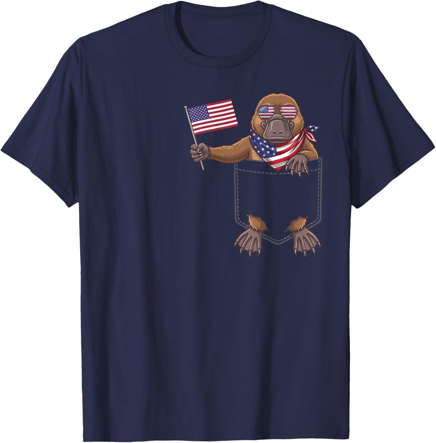 Platypus Pocket Patriotic American Flag 4th of July USA T-Shirt - T-Shirt | Navy