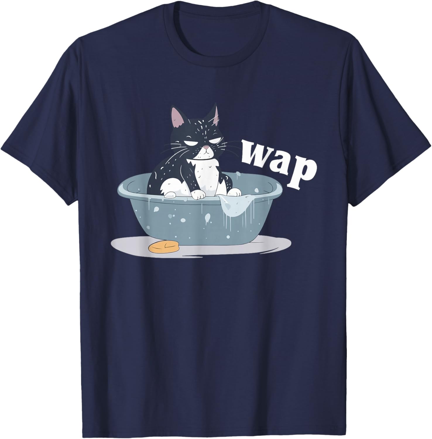 Funny Cat Wap Expression Illustration T-Shirt - T-Shirt | Navy