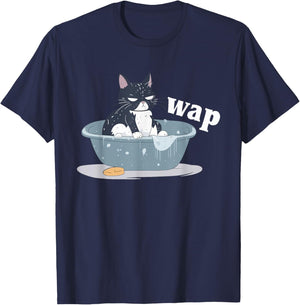 Funny Cat Wap Expression Illustration T-Shirt - T-Shirt | Navy