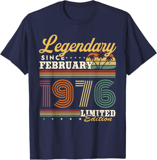 Vintage Birthday Gift 50 Years Born in February 1976 T-Shirt - T-Shirt | Navy