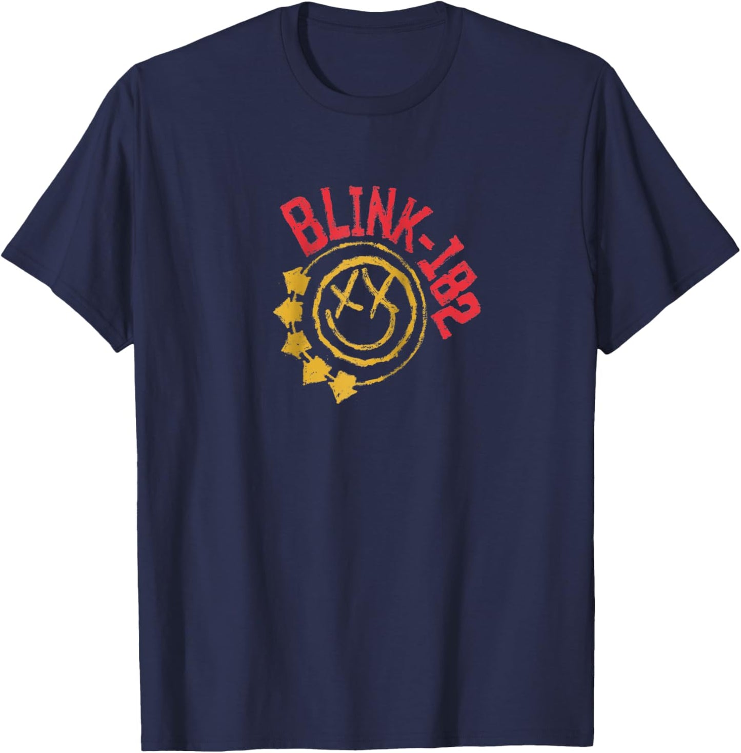 Official Blink-182 Yellow Smiley Logo Raglan Baseball T-Shirt - T-Shirt | Navy