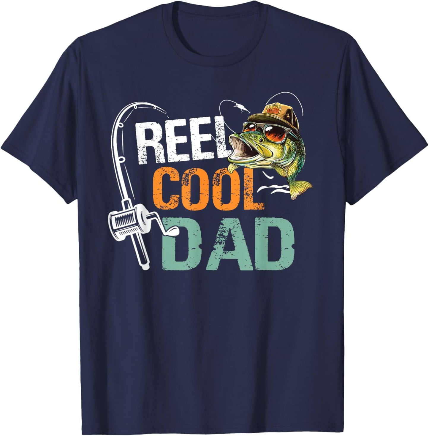 Reel Cool Dad Fishing Dad Birthday Vintage T-Shirt - T-Shirt | Navy