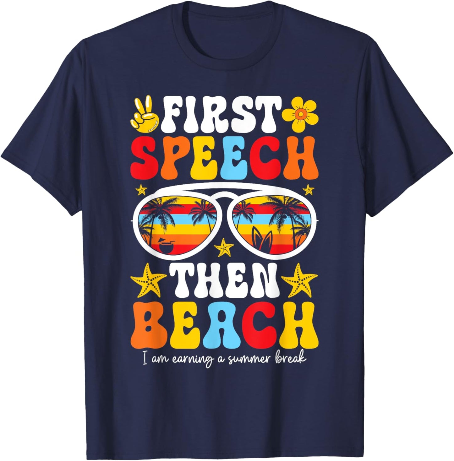 Groovy Speech Therapy Summer Break Retro Therapist Vibes T-Shirt - T-Shirt | Navy