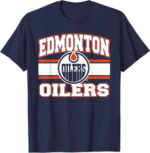 Edmonton Oilers Stripe Blue Officially Licensed T-Shirt - T-Shirt | Navy
